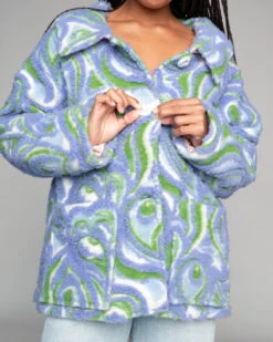 Betty Coat - Ofelia Wool -The Sea Wear Store Betty Ofelia Wool Blue Swirl Pattern Coat Jacket Apparel Clothing Raglan Sleeves 8