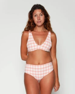 Brasilia High Waist Bikini Bottom - Alba -The Sea Wear Store Brasilia Alba Pink White Plaid Pattern Bikini Swim Suit 12