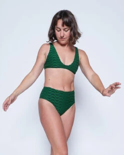 Brasilia High Waist Bikini Bottom - Piscis -The Sea Wear Store Brasilia Piscis Green Textured Pattern Bikini Swim Suit 13