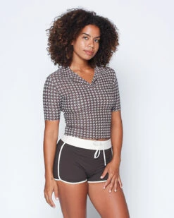 Bridgette Top - Mustang -The Sea Wear Store Bridgette Mustang Brown Plaid Top Polo Collar Rashguard 1