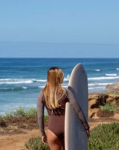 Gaviotas Surf Suit - Mustang -The Sea Wear Store Gaviotas Mustang Brown plaid pattern long sleeve surf suit UV Protection swim suit 2