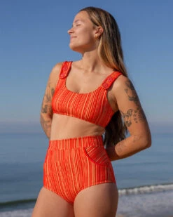 Georgia High Waist Bikini Bottom - Cherry Rib -The Sea Wear Store SEEA Georgia TopBottom CherryRib 4x5 1