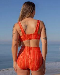 Georgia High Waist Bikini Bottom - Cherry Rib